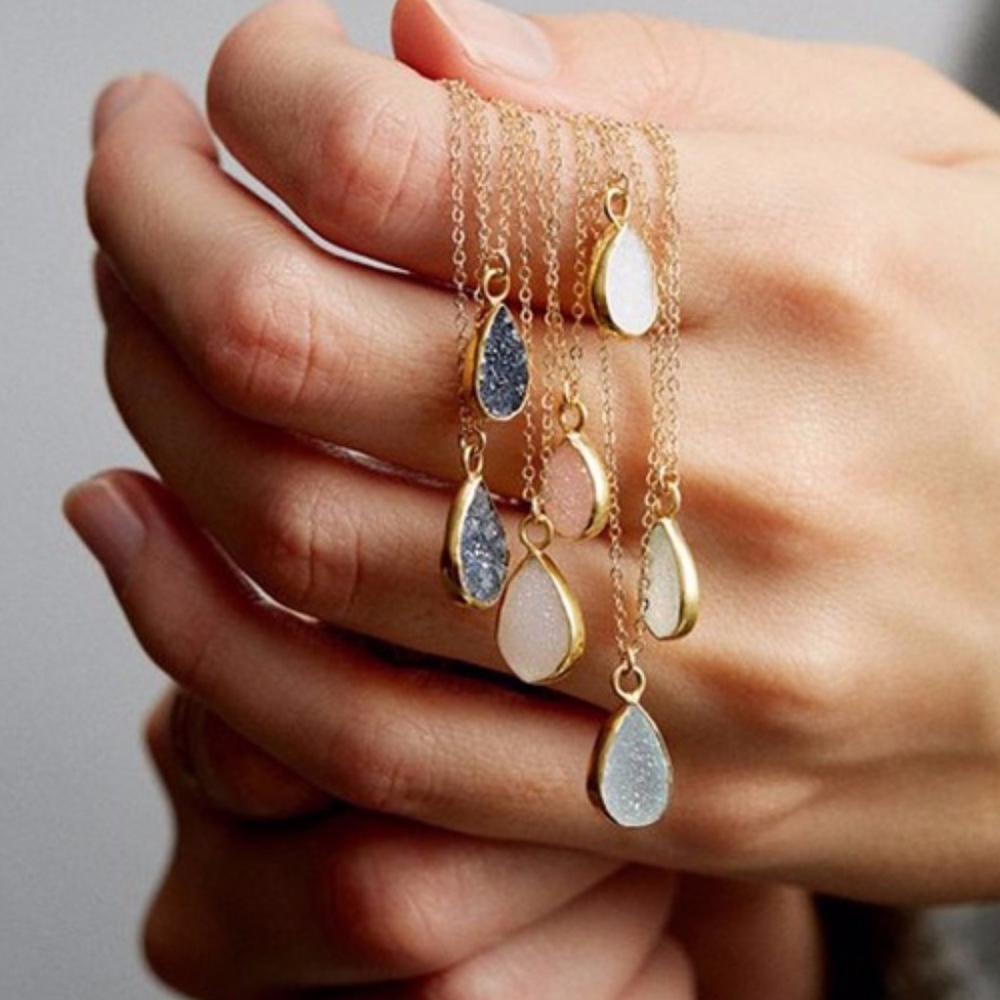 💎💎 Druzy Teardrop NATURAL STONE Pendants 💎💎